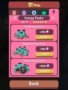 The energy menu in the Shop