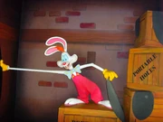 An animatronic of Roger in Roger Rabbit's Car Toon Spin