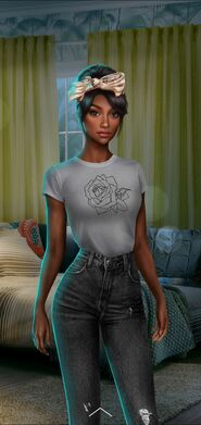 T-shirt with a rose print and jeans (S1,Ep5)