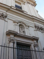 Detail of entrance, showing statue of Our Lady