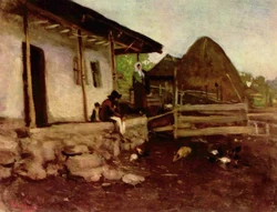 Curte ţărănească, pictată de , înfăţişând o curte tipică a ţăranilor din sec