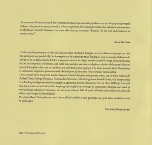 Back cover of "copci" by Matei Hutopila (Casa de Editură Max Blecher, 2011)