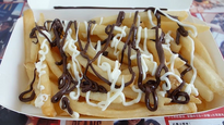 The "McChoco Potato" entree item, fries covered in chocolate sauce.