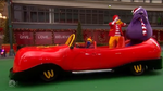 Grimace with Ronald McDonald in the Big Red Shoe Car in the 2020 Macy's Thanksgiving Day Parade