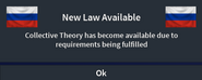The popup that alerts a ideology law has became available when the requirement is met