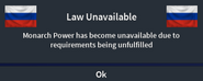 The popup that alerts a ideology law has became unavailable when the requirement is no longer met