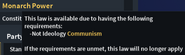 The requirement that appears when hovering over the law