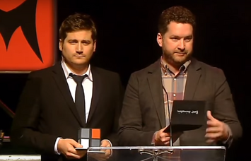  Adam Kovik and  presenting 'Best Animation' at Inside Gaming Awards 2011