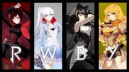 The current title card for the show. In order from left to right, Ruby Rose, Weiss Schnee, Blake Belladonna, and Yang Xiao Long.