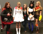 Main cast of RWBY as their characters, from RTX 2014. L-R: Lindsay Jones, Kara Eberle, costume designer Anna Hullum, Arryn Zech, Barbara Dunkelman