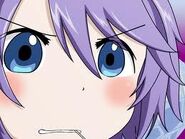 Mizore with black pupils, and also looking upset.