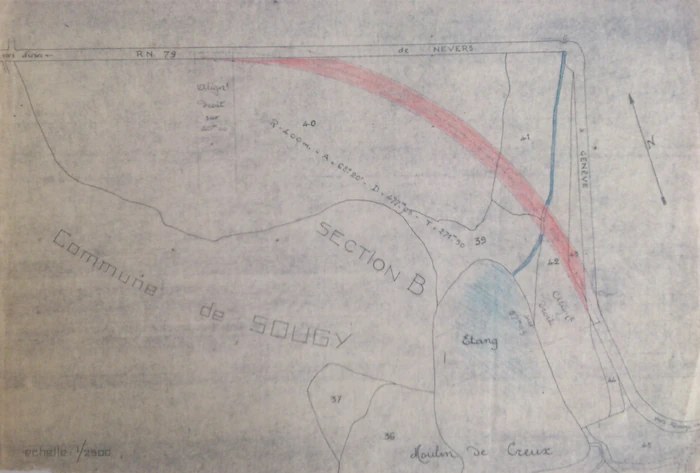 Rectification de tracé prévue à l'Ouest de Sougy-sur-Loire en 1963. © Frantz58