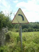 Ancien modêle en tôle en place sur une route condamnée à Boisemont (95) © RNDCRF