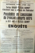 Annonce de l’enquête d’utilité publique pour étendre la concession jusqu’à la RN 446 et régulariser le statut de l’autoroute au droit de Corbeil-Essonnes (octobre 1962)
