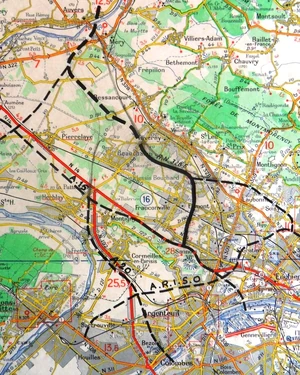 Tracé du projet de RN328E dans le dossier d'APS (1965)© Dark_green67