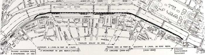 Plan de la Voie Express Rive Gauche de Paris. © RGRA 1960