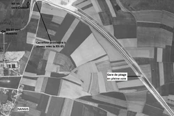 Vue aérienne de la gare provisoire de Venoy qui a fonctionné de novembre 1963 à mars 1967. © I.G.N.