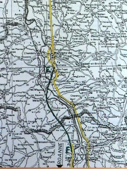 Projet de tracé neuf entre Briennon et Marcigny (extrait d'un courrier du DDE au Préfet en 1983 concernant la prolongation (sic) de la RN70 jusqu'à Roanne)