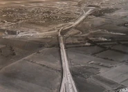 Branche d’Orly et RN7 déviée, vue depuis Rungis vers le Sud.
