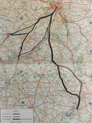 Carte des solutions 1 (conservée) et 3 (abandonnée) avec leurs variantes