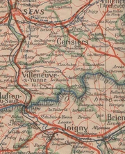 Tracé Sens-Avrolles sur une carte Blondeau de 1940