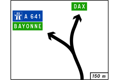 Panneau d'avertissement bifurcation autoroutière simple D52a