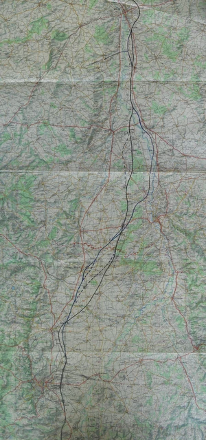 Variantes de tracé de l'A71 entre Moulins et Clermont-Ferrand en 1969. © G.E.