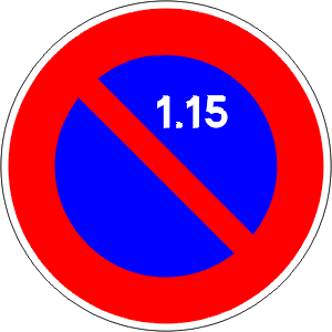 Panneau stationnement interdit du 1er au 15 du mois - B6a2
