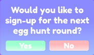 Signing up for the Egg Hunt Minigame