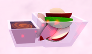 A container of red and green apples with caramel dip.
