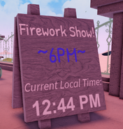 The sign for the fireworks show time