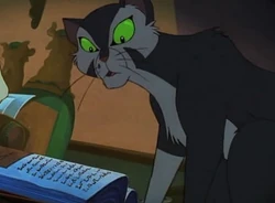 Кадр из мультфильма «Felidae»: Кот-детектив читает книгу про Древний Египет.