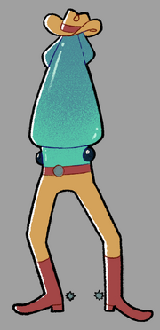 Digital art of a blue squid with human legs, wearing a cowboy hat and cowboy boots.