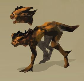 Stylized digital fanart of Hamid transformed into a dragon-like creature. He is a dark brown-black four-legged lizard-like creature. He appears to be walking forward. Above is a closeup of of his head, with his mouth open, revealing teeth. The background is beige.