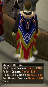 Zezima is facing away, and is wearing a completionist cape and a black shirt. He has brown hair and green skin.