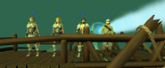 Sir Vye Ver and several of the Knights under Sir Bool's command, seen standing on a scaffold, observing the battlefield in Lumbridge.