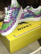 A physical pair of the RTFKT "KRYPTO KUSH 420" colorway.