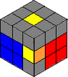 If you have something similar to this on your cube, start by rotating the R face clockwise to move the yellow color to the U face.