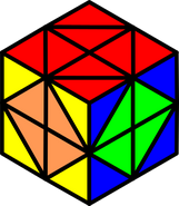 Dots on a Helicopter Cube. (Red is opposite white, yellow opposite orange and green opposite blue.)