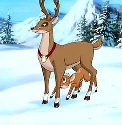 Blitzen trying to hide Rudolph from Comet, Cupid, and Dasher.
