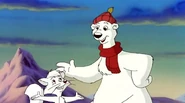 Leonard (wearing his scarf) and Slyly singing "Rudolph The Red-Nosed Reindeer".