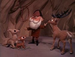 Santa with Donner, Mrs. Donner and Baby Rudolph