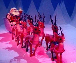 Santa and his reindeer on The Island of Misfit toys