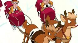 Rudolph and Arrow as teenagers racing each other in The Sleigh Race.