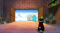 Stormella leaving Santa's workshop.