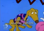 Spike whimpers miserably in the sweater Didi put on him