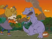 Angelicon battles an Allosaurus