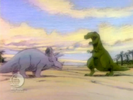 Tyrannosaurus rex & Triceratops begin to fight