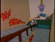 "This kid weighs a ton, in case you're interested." "Oh, stop your bellyaching, it's only two more floors."