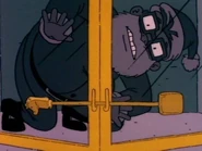 Chas is trapped in the fireplace